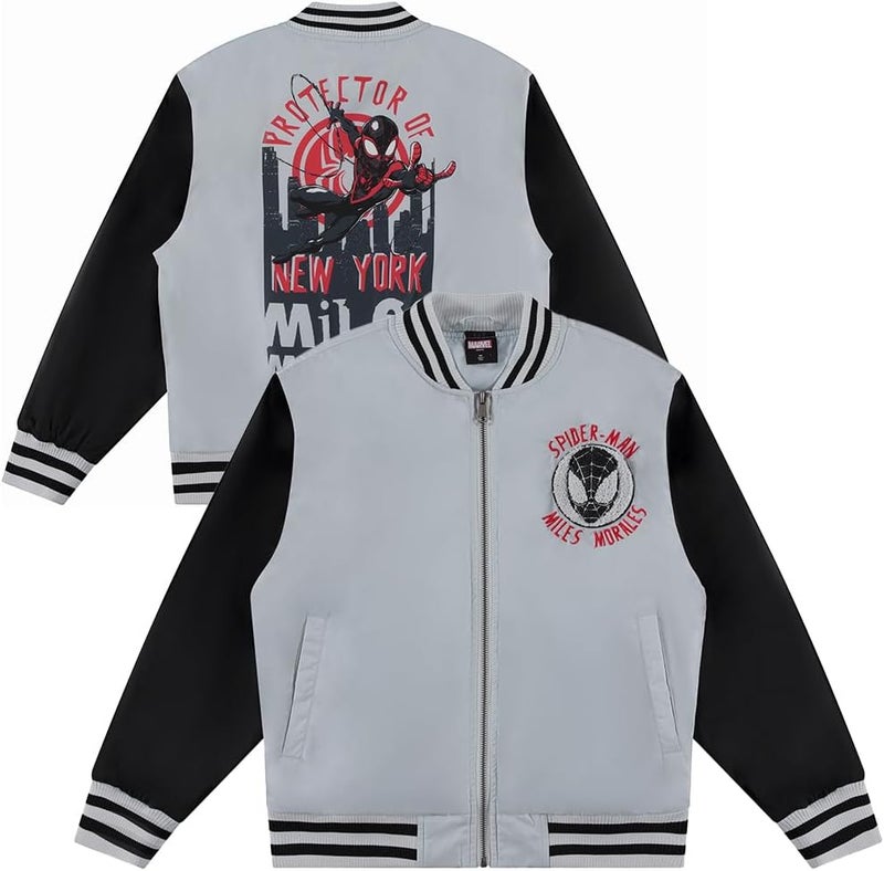 MARVEL Spiderman Miles Morales Varsity Bomber Jacket for Boys - Toddler & Kids Bomber Jacket - Retro Zip-Up Varsity Jackets - Image 1